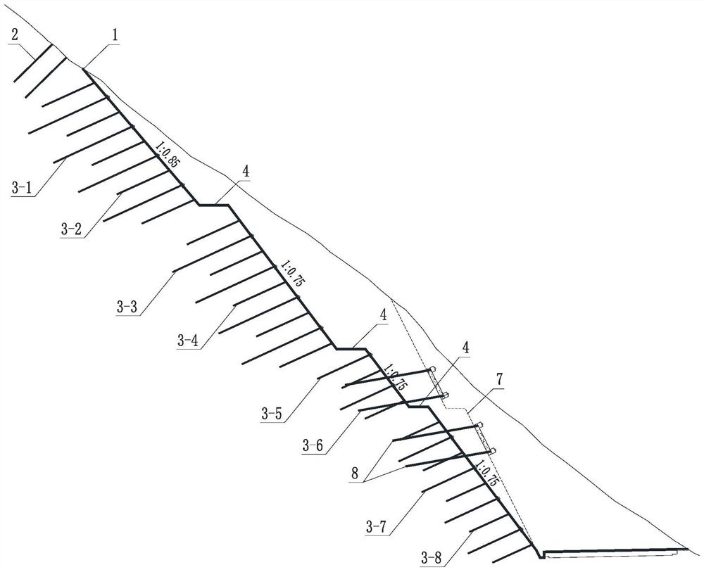 Treatment method for sliding of high slope of fragmented bulk solid on surface layer of deep-layer strong-dumping deformation body