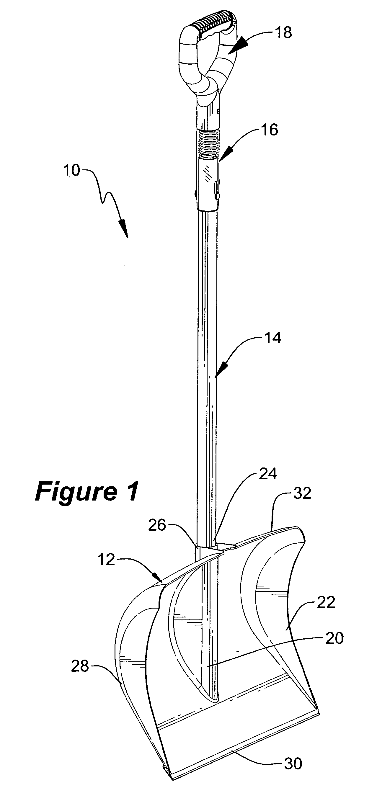 Shock absorbing shovel assembly