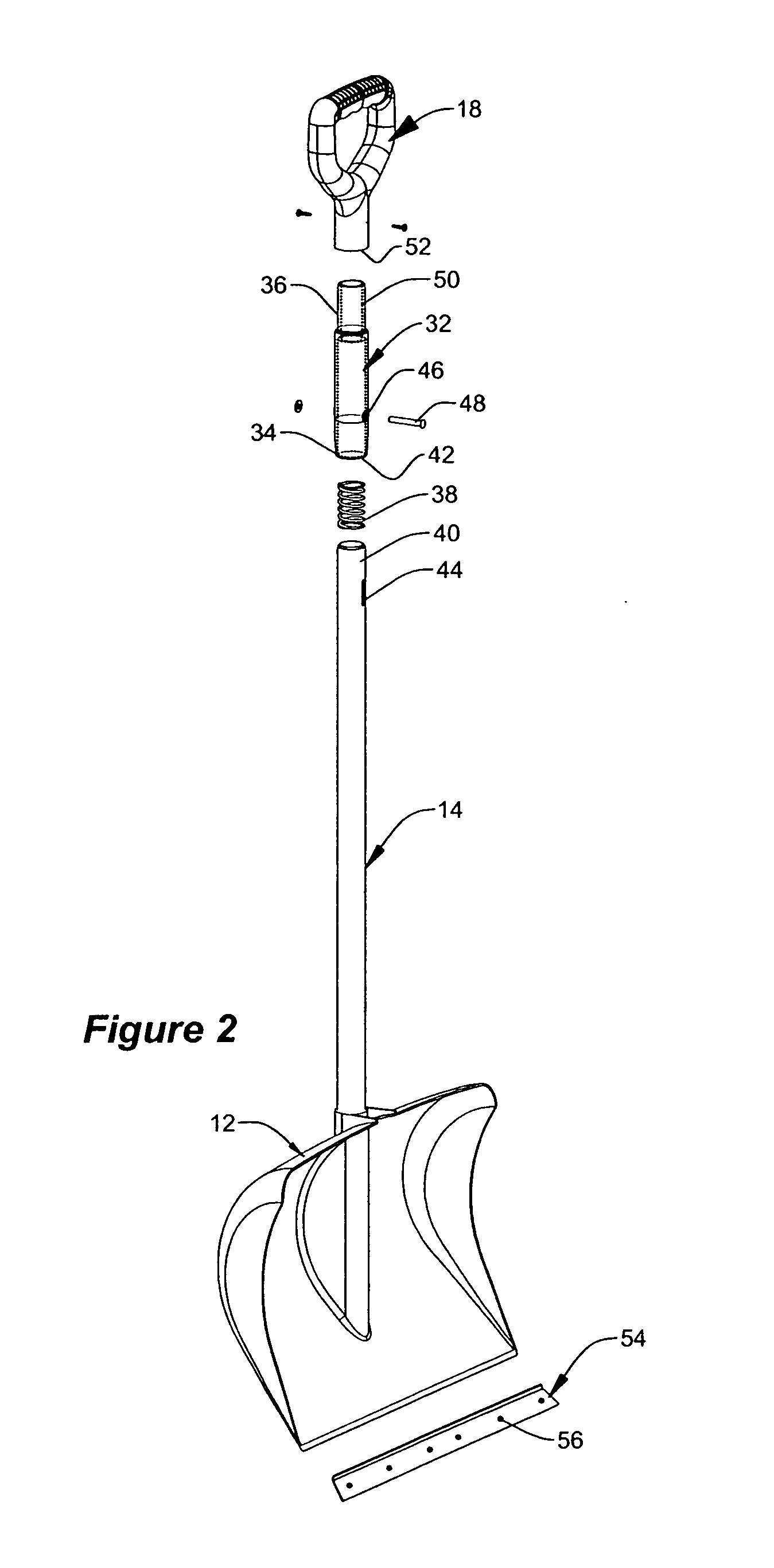 Shock absorbing shovel assembly