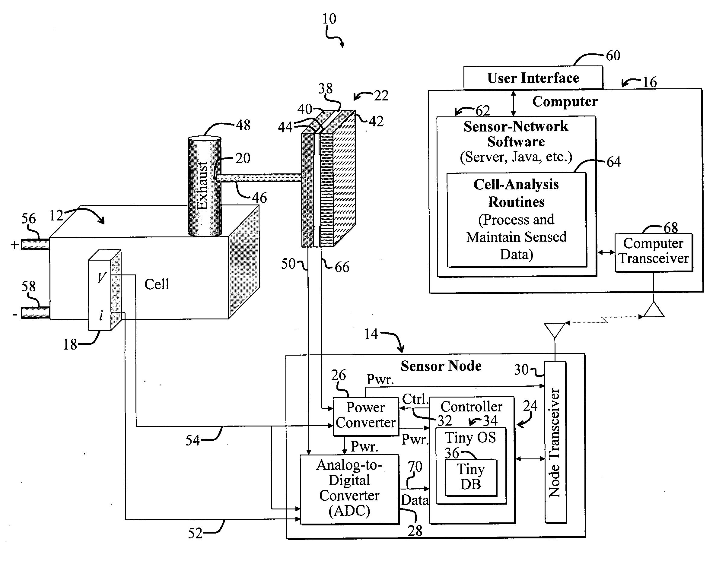 Wireless sensing node powered by energy conversion from sensed system