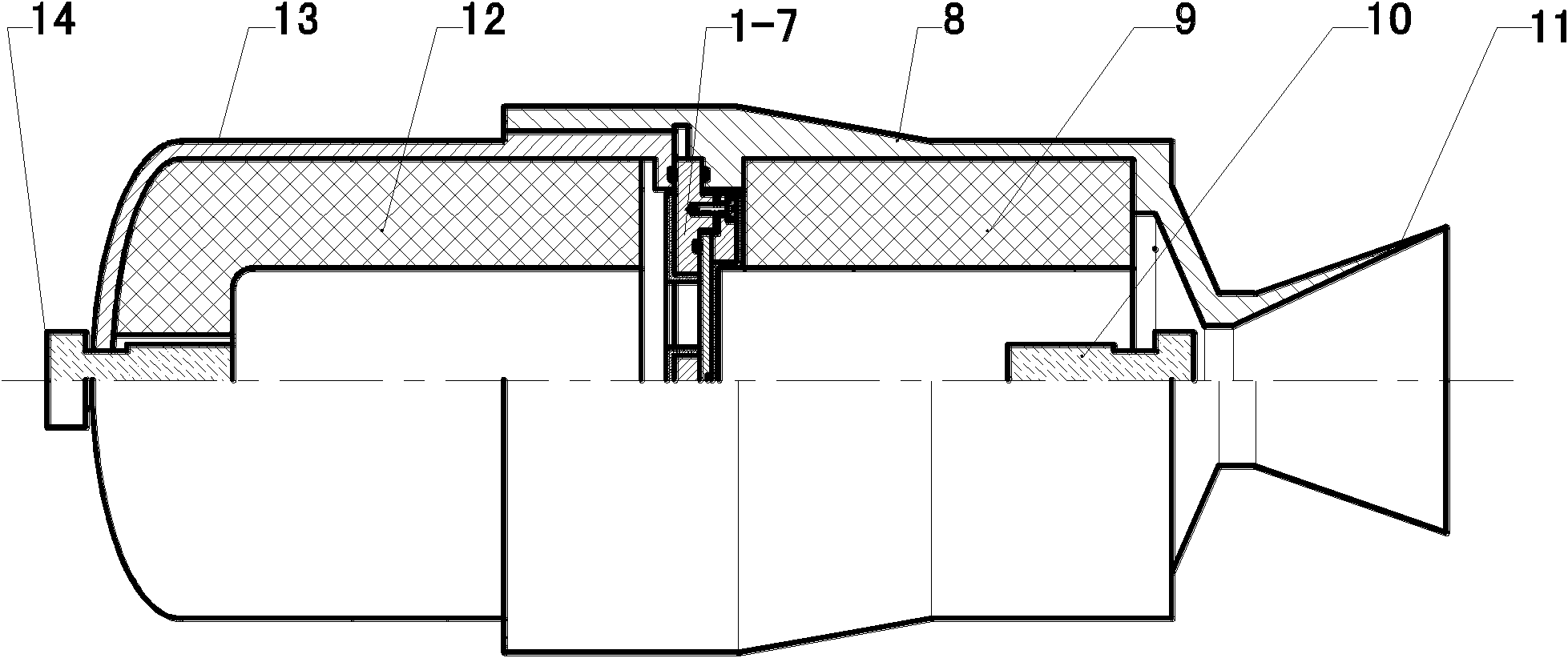 Aluminum film baffle device and pulse solid engine applying same