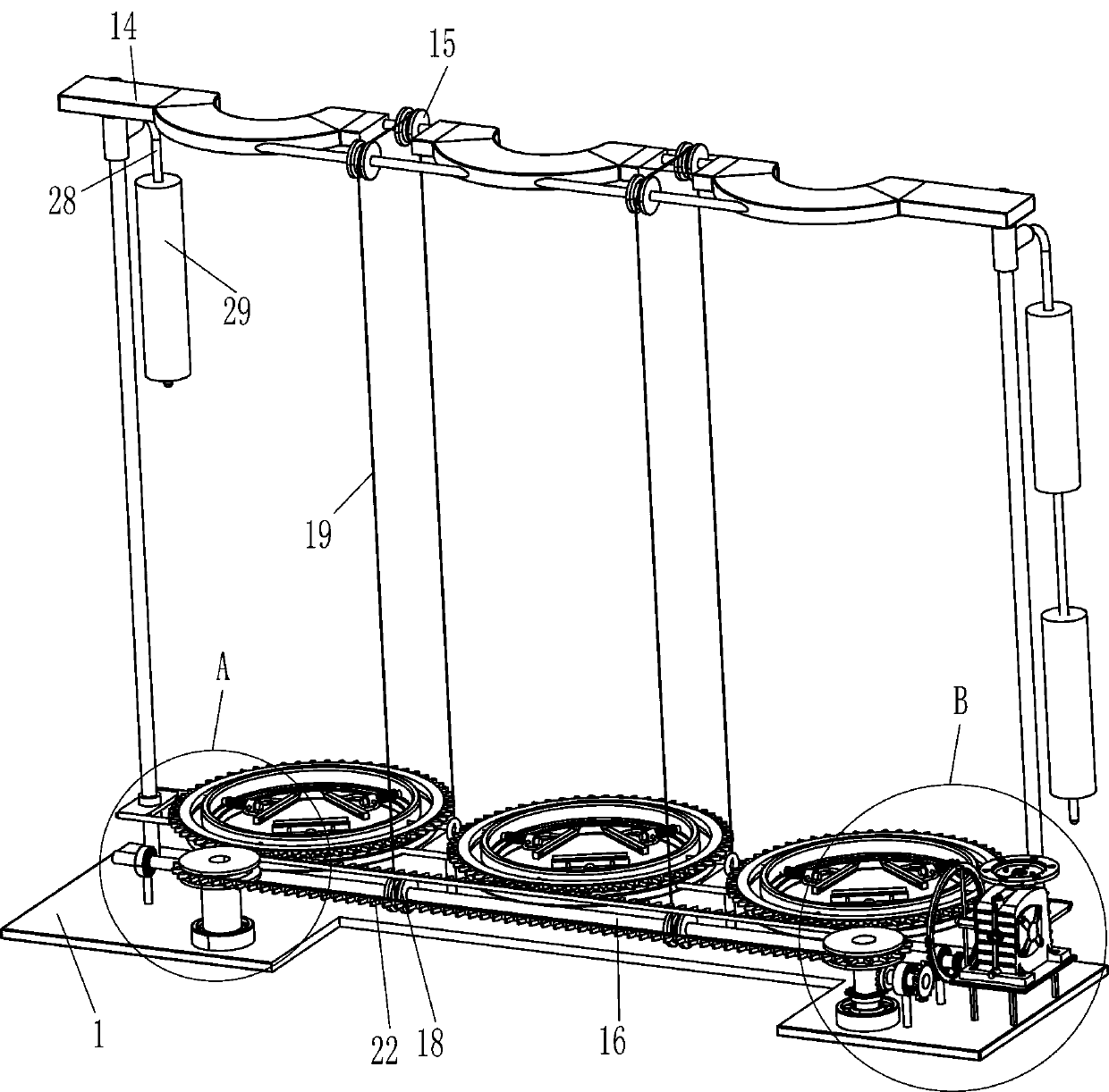 Automatic peeling device for lower part of mulberry fork