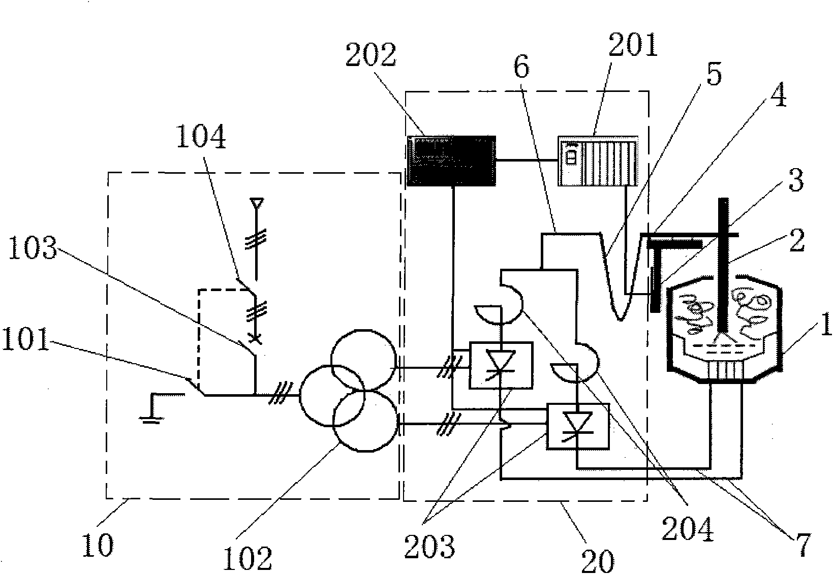 Automatic regulating device of DC electric arc furnace electrode and control method thereof