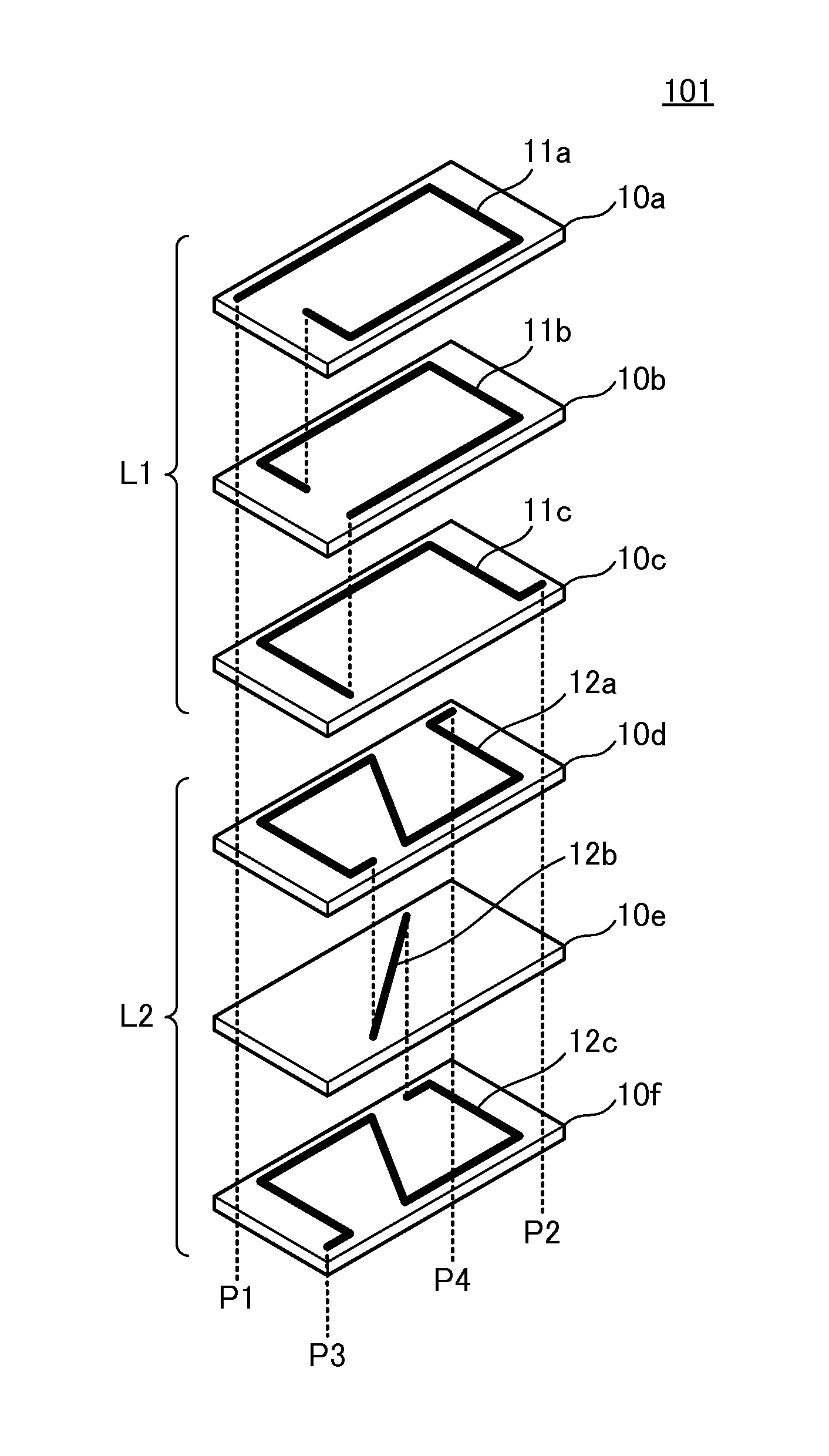 Laminated coil component and matching circuit