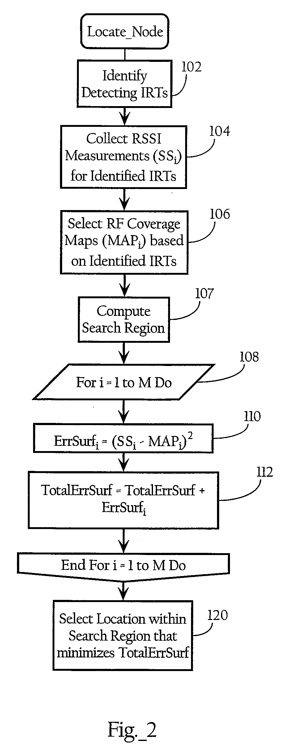 Wireless Node Location Mechanism Featuring Definition of Search Region to Optimize Location Computation