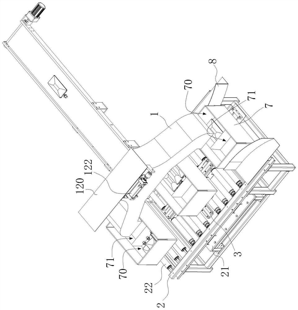 Frequency division type rotary two-way material receiving device on production line and material receiving mode