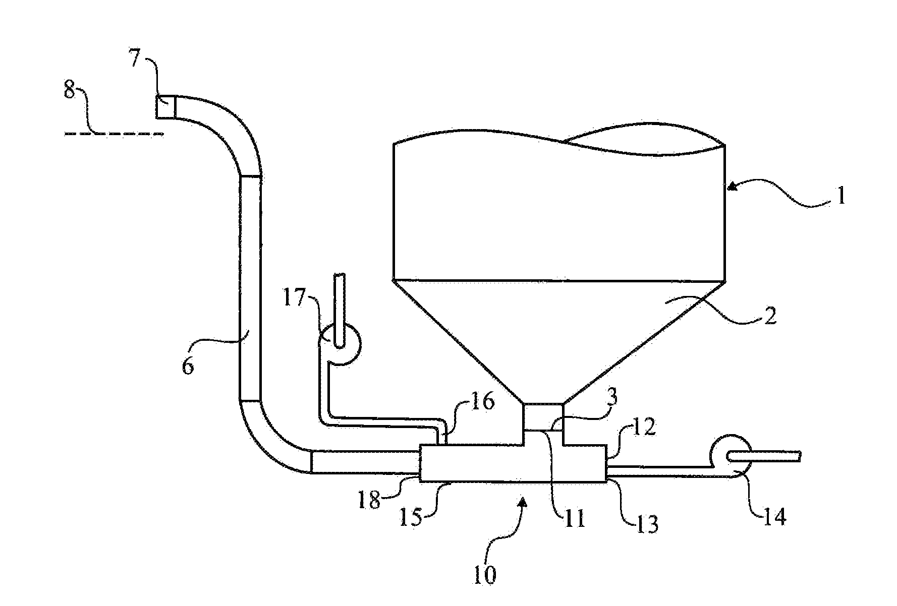 Method and device for output of granulate from the bottom of a tank that in addition to granulate holds liquid