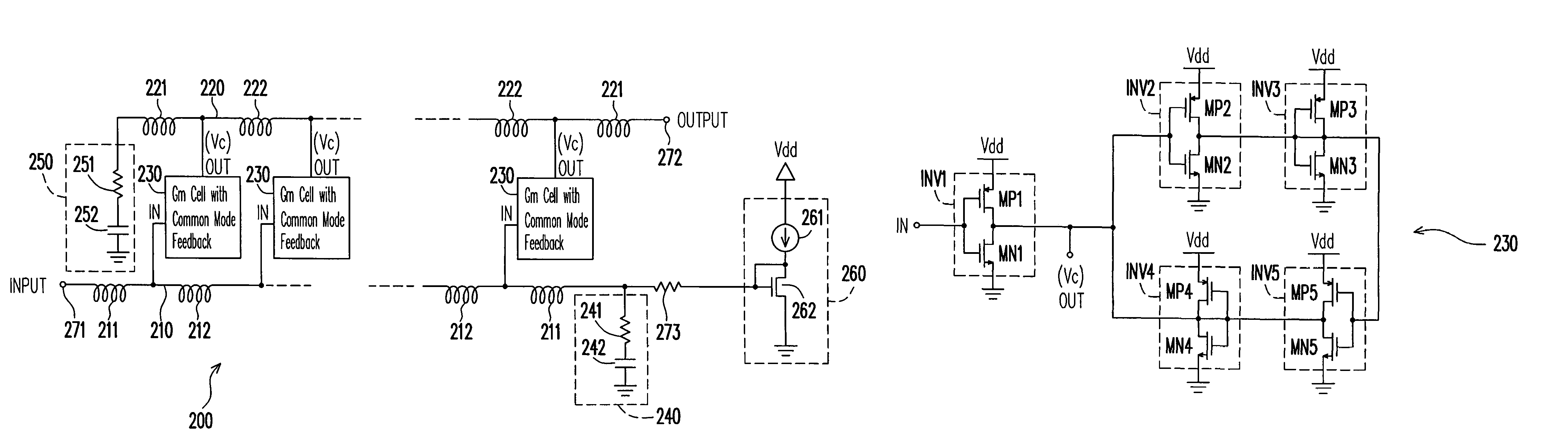 Low power comsumption, low noise and high power gain distributed amplifiers for communication systems