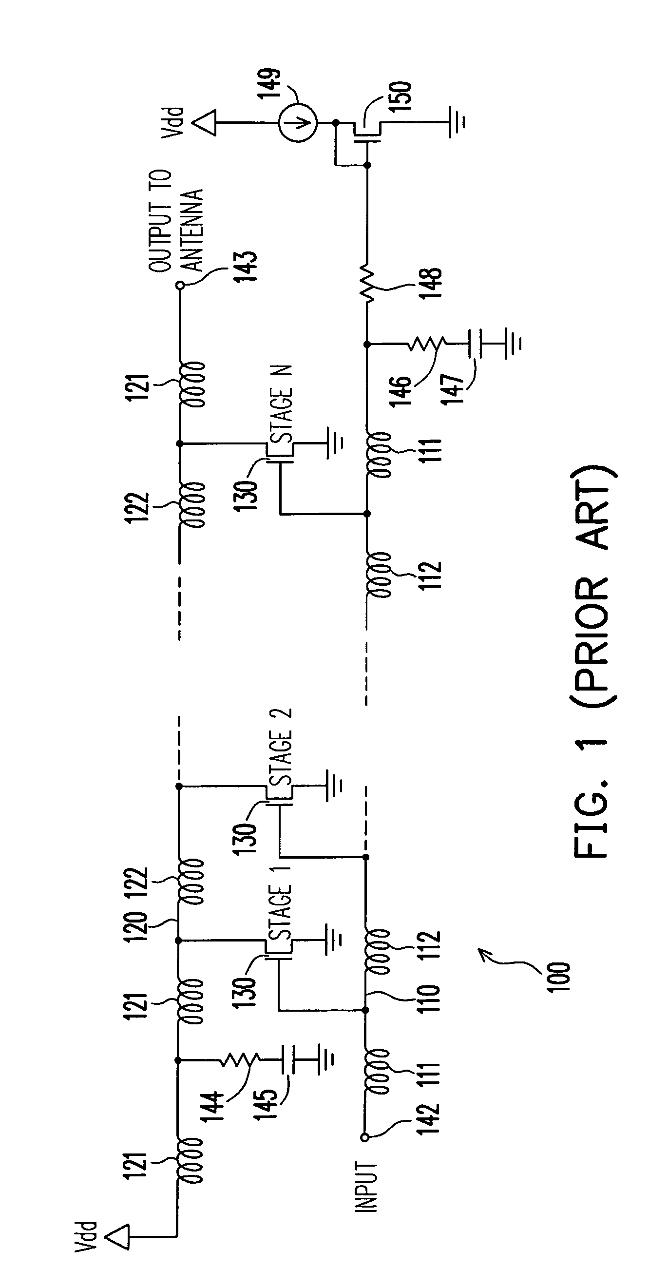 Low power comsumption, low noise and high power gain distributed amplifiers for communication systems