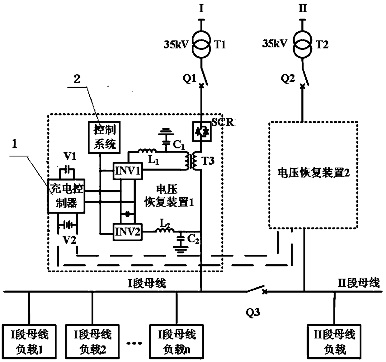 Dynamic voltage recovery system based on double-bus cross power supply