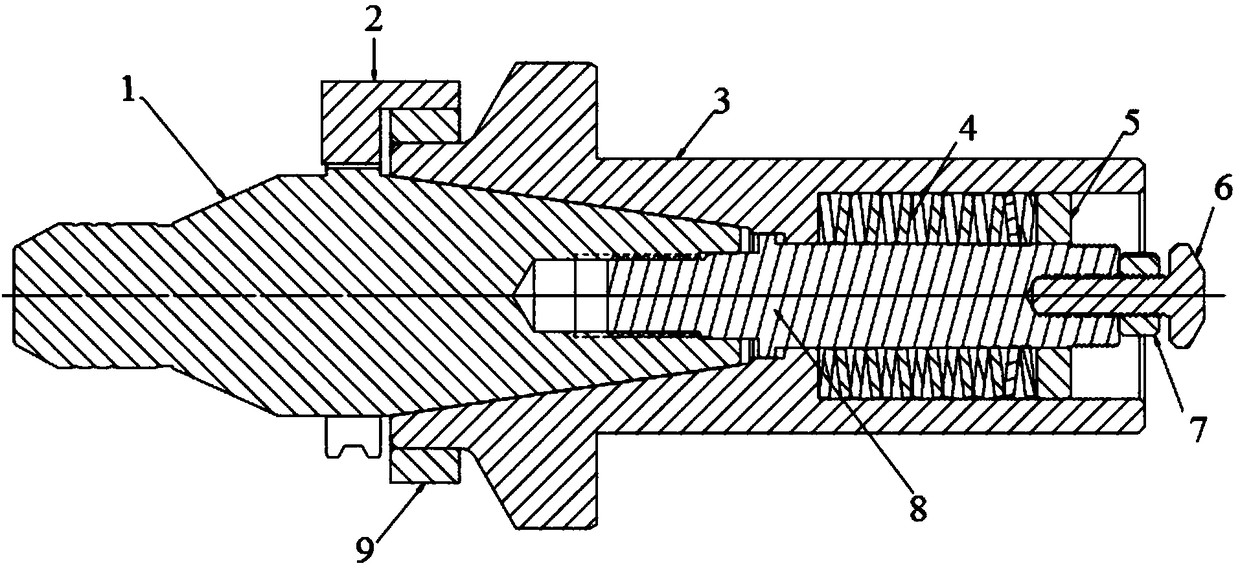 Regulating and force-bearing screw of quick changing and locking device of high-precision BT knife handle