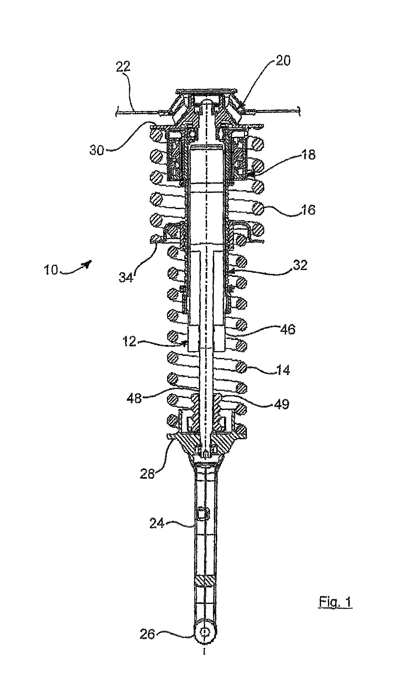 Spring strut arrangement for wheel suspension of motor vehicles