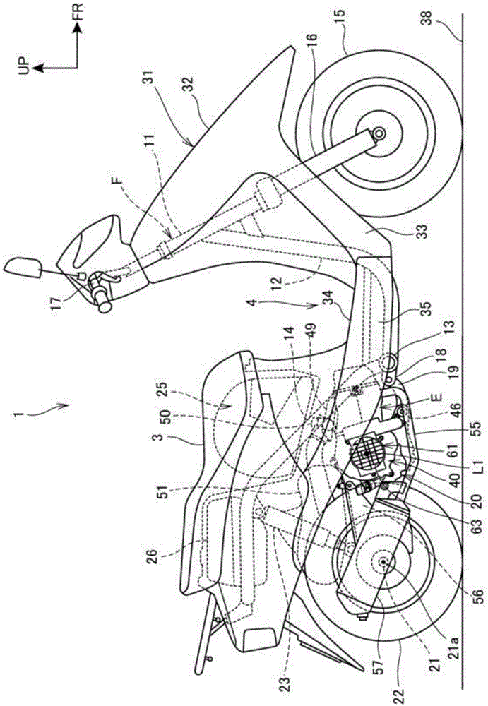 A cooling device for a unit swing type internal combustion engine