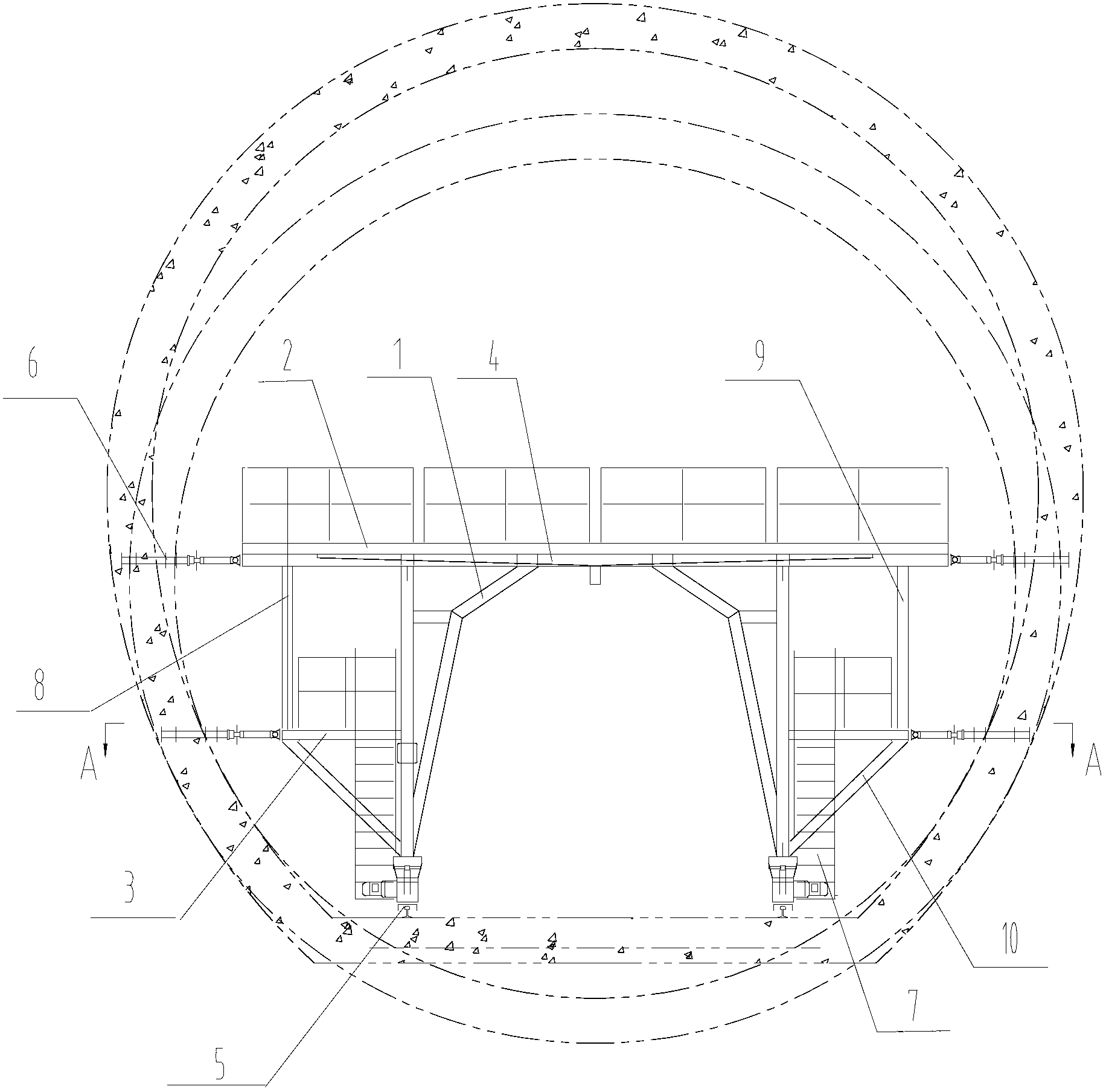 Self-propelled tunnel grouting trolley