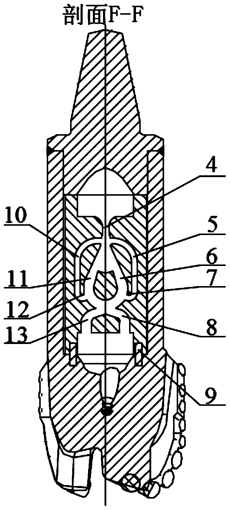 Multi-directional coupling impulse oscillation type PDC (polycrystalline diamond compact) drill bit