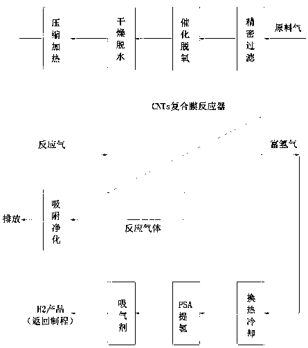 Non-catalytic permeable membrane reactor for producing hydrogen from ammonia-containing tail gas in MOCVD process and application