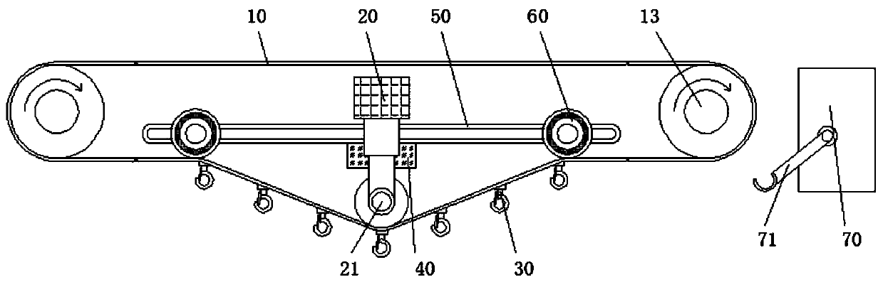 Continuous feeding system for automobile trim electroplating and feeding device thereof