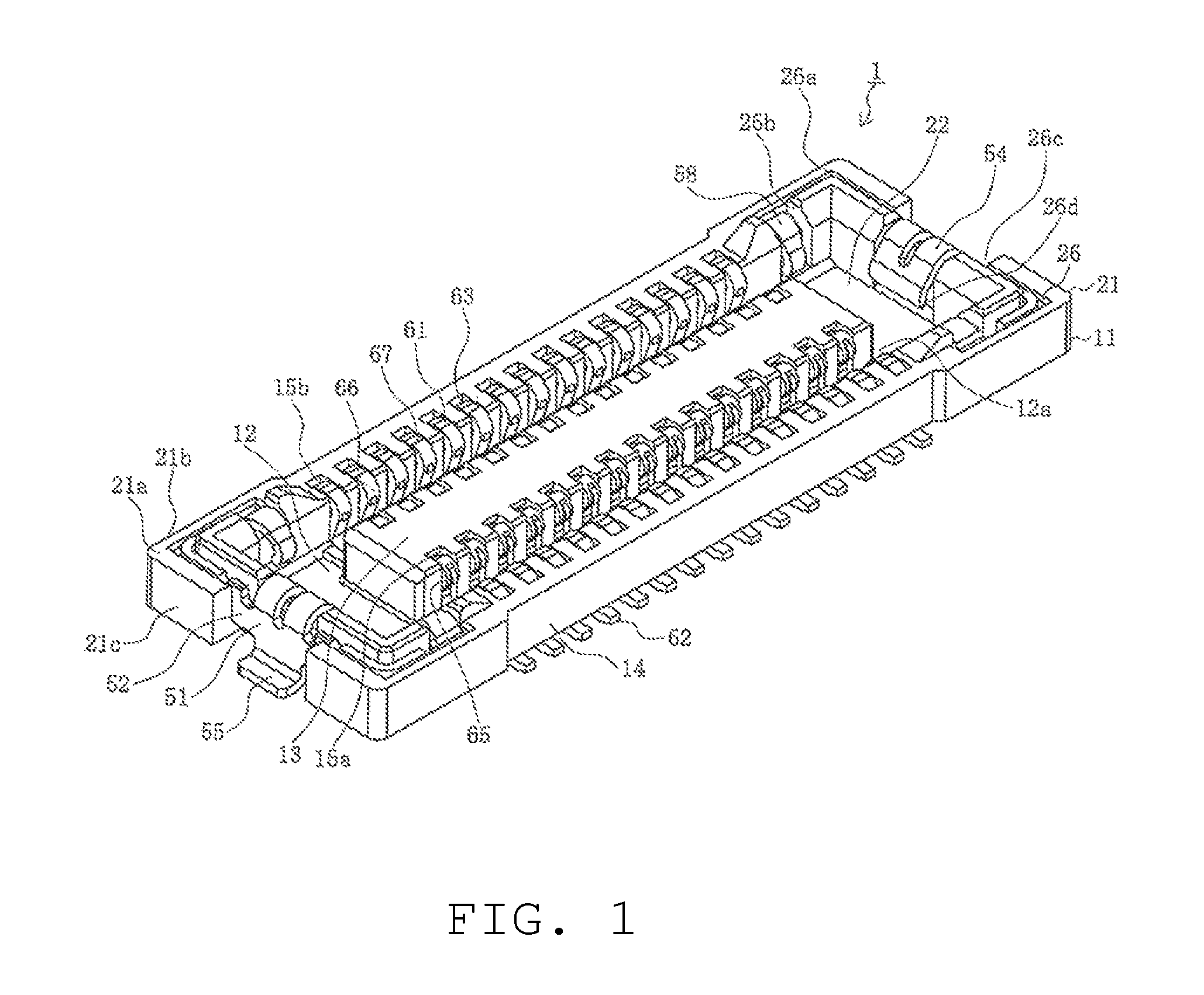 Connector having a housing with a fitting guide fitted with reinforcing metal fittings