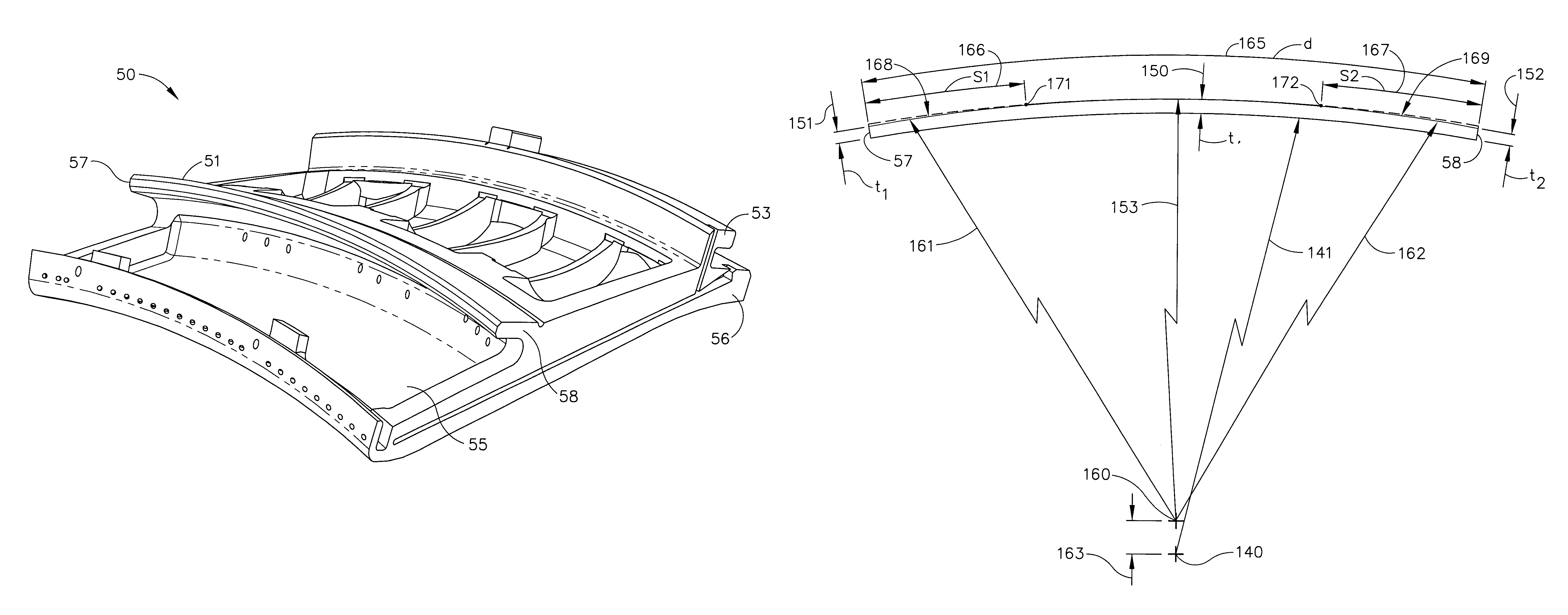 Cantilevered nozzle with crowned flange to improve outer band low cycle fatigue