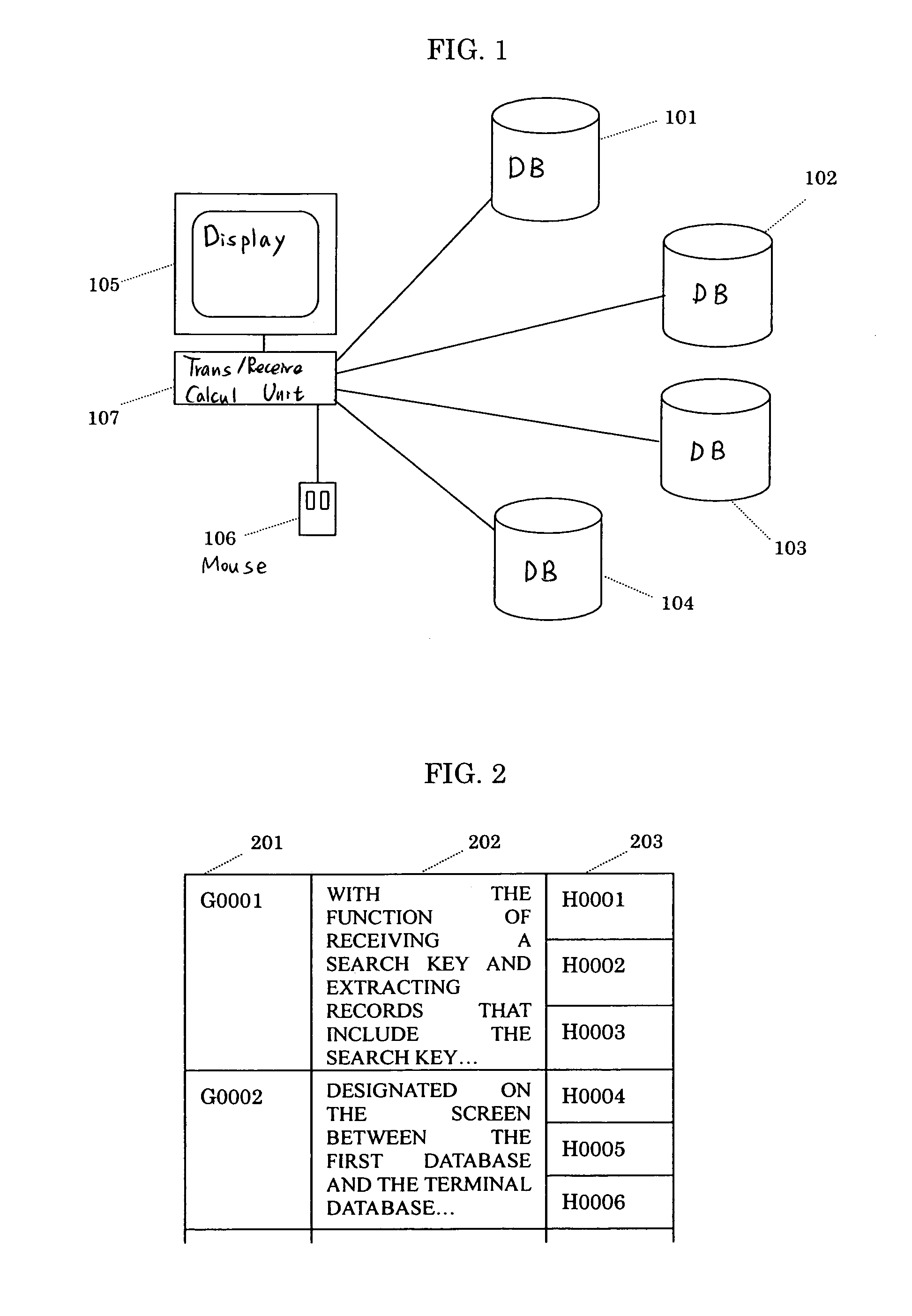 Database search information output method