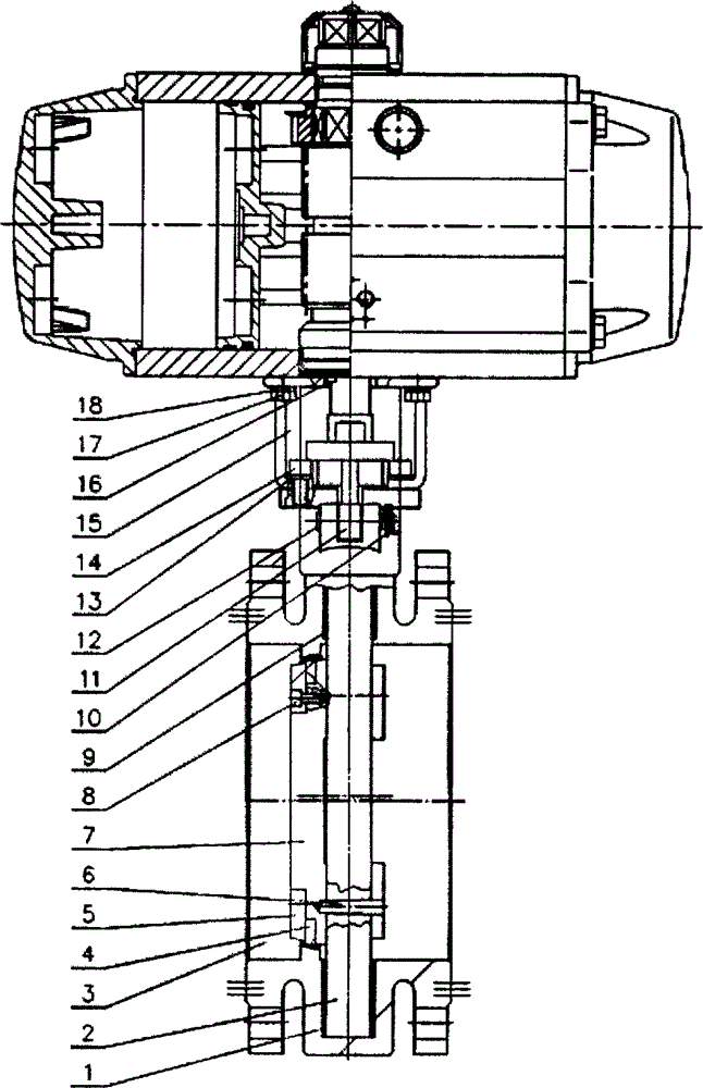 Pneumatic flange type triple-biased butterfly valve