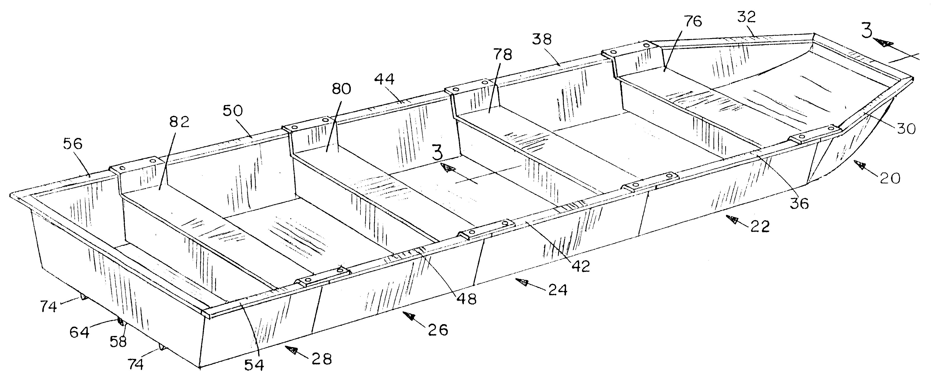 Severably sectioned and stackable boat