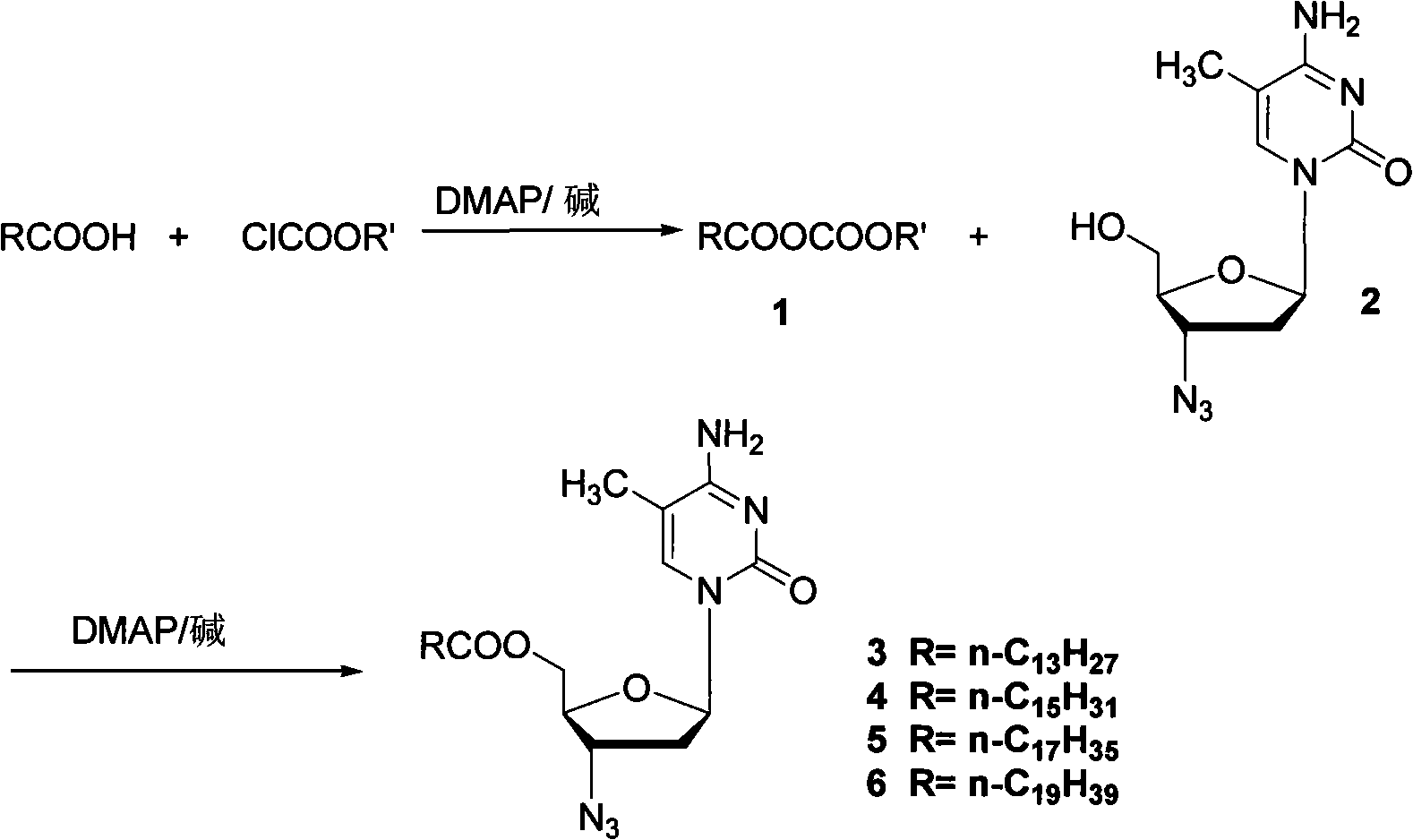 Method for synthesizing higher fatty acid zidovudine ester