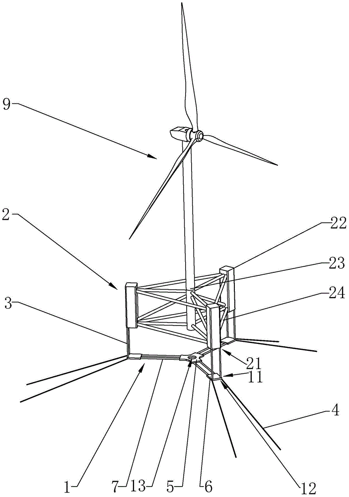 Floating type draught fan mooring system, offshore wind generator unit and assembly method of offshore wind generator unit