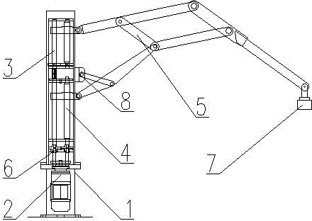 Amplitude variation station crane with clutch