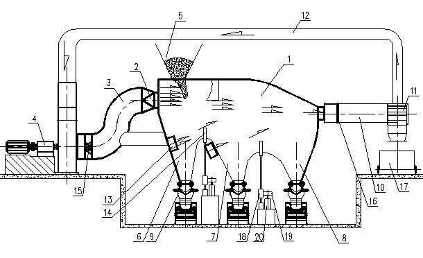 Wind power sorting system for municipal domestic waste