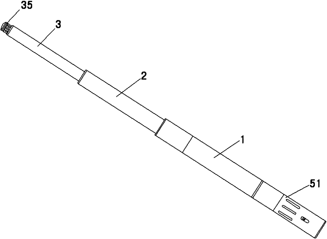 Telescopic baton with mechanical lock using lamp tube as button