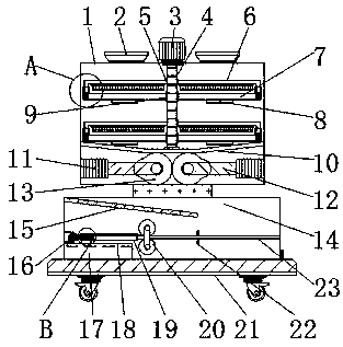 Crushing and grinding device facilitating complete discharging for traditional Chinese medicinal materials