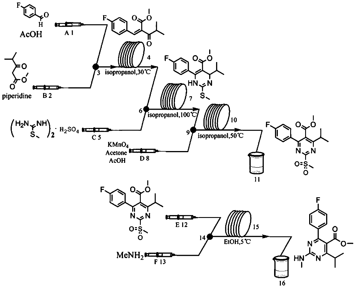 Method for continuously preparing rosuvastatin intermediate by micro-channel modular reaction device