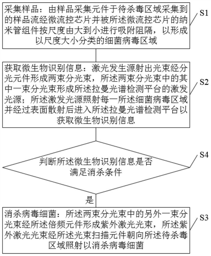 Laser rapid detection and sterilization integrated device and method for viruses and bacteria