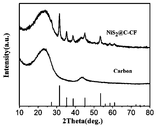 Carbon cloth-loaded carbon-coated nickel disulfide nanosheet composite material and preparation method and application thereof