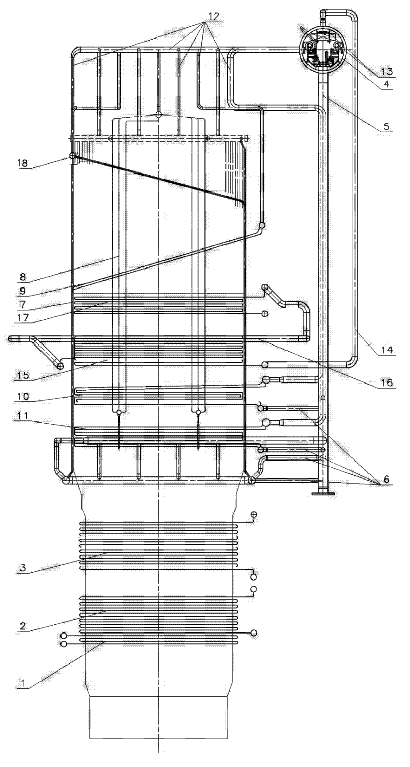 Tamping coke high-pressure high-temperature CDQ (coke dry quenching) waste heat boiler