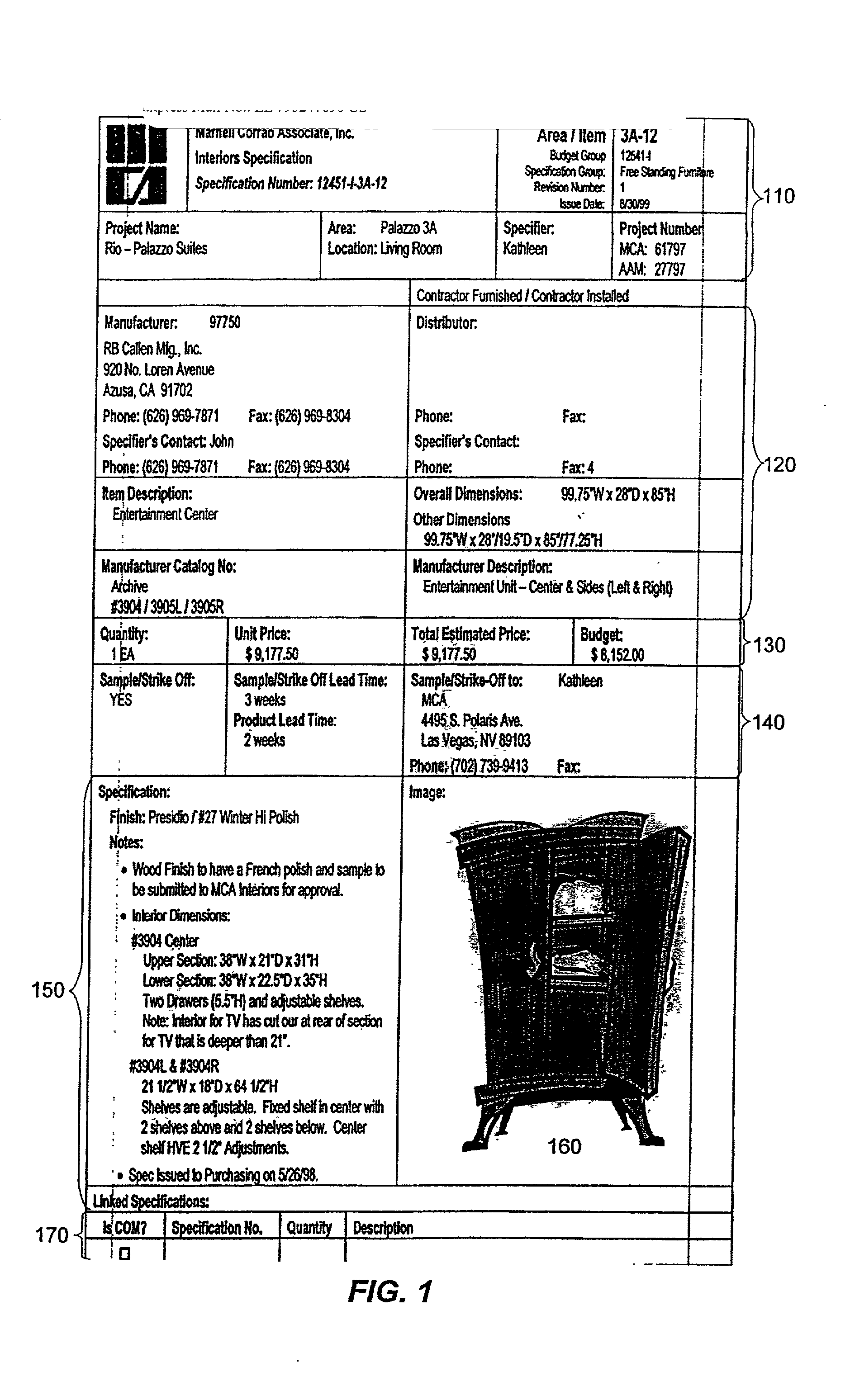 Item specification object management system