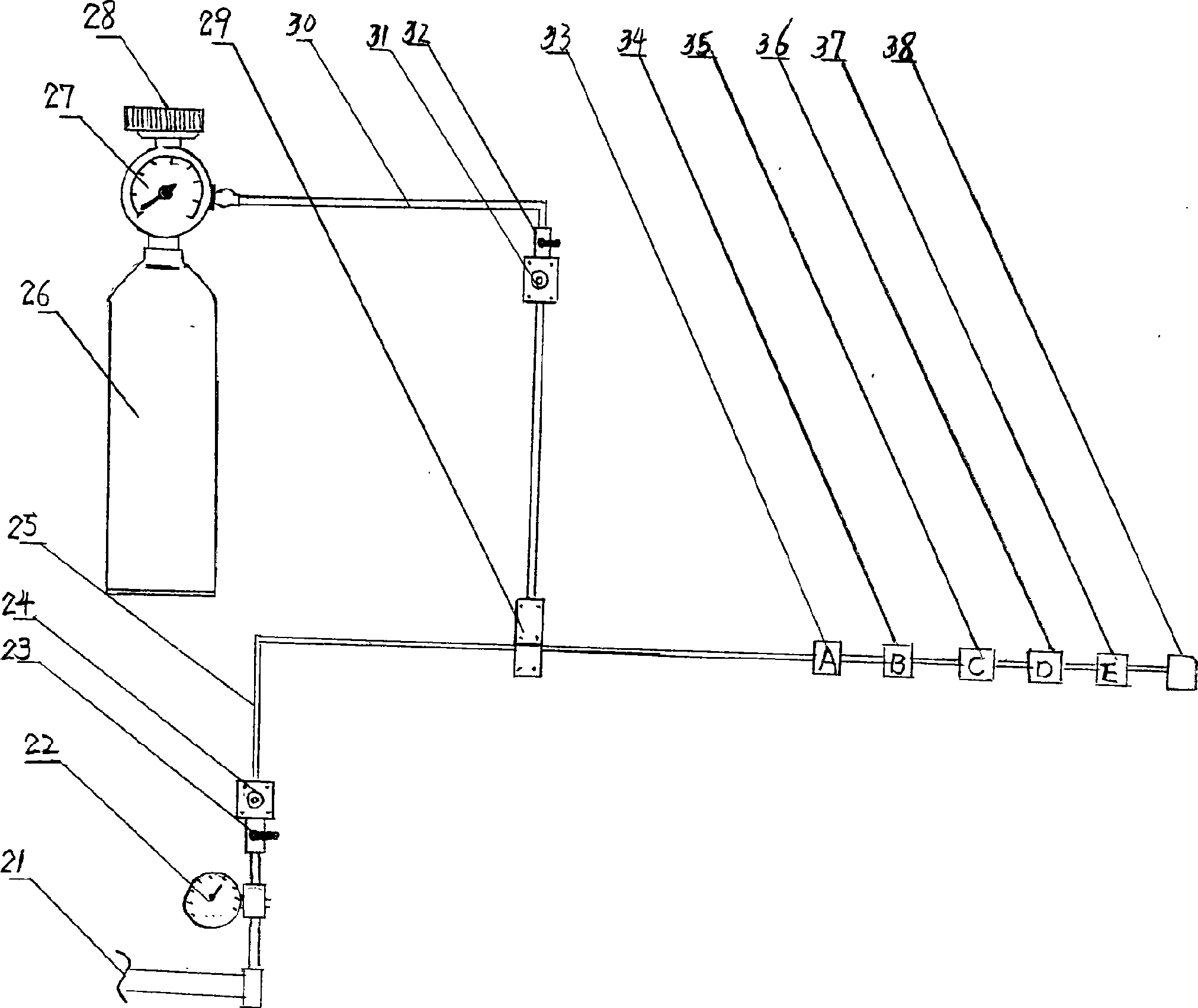 Double-gas path centralized oxygen supply life saving system of embedded type mine refuge underground chamber