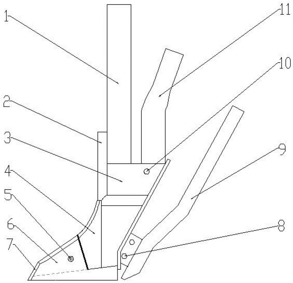 Replaceable shovel tip double row anti-blocking opener