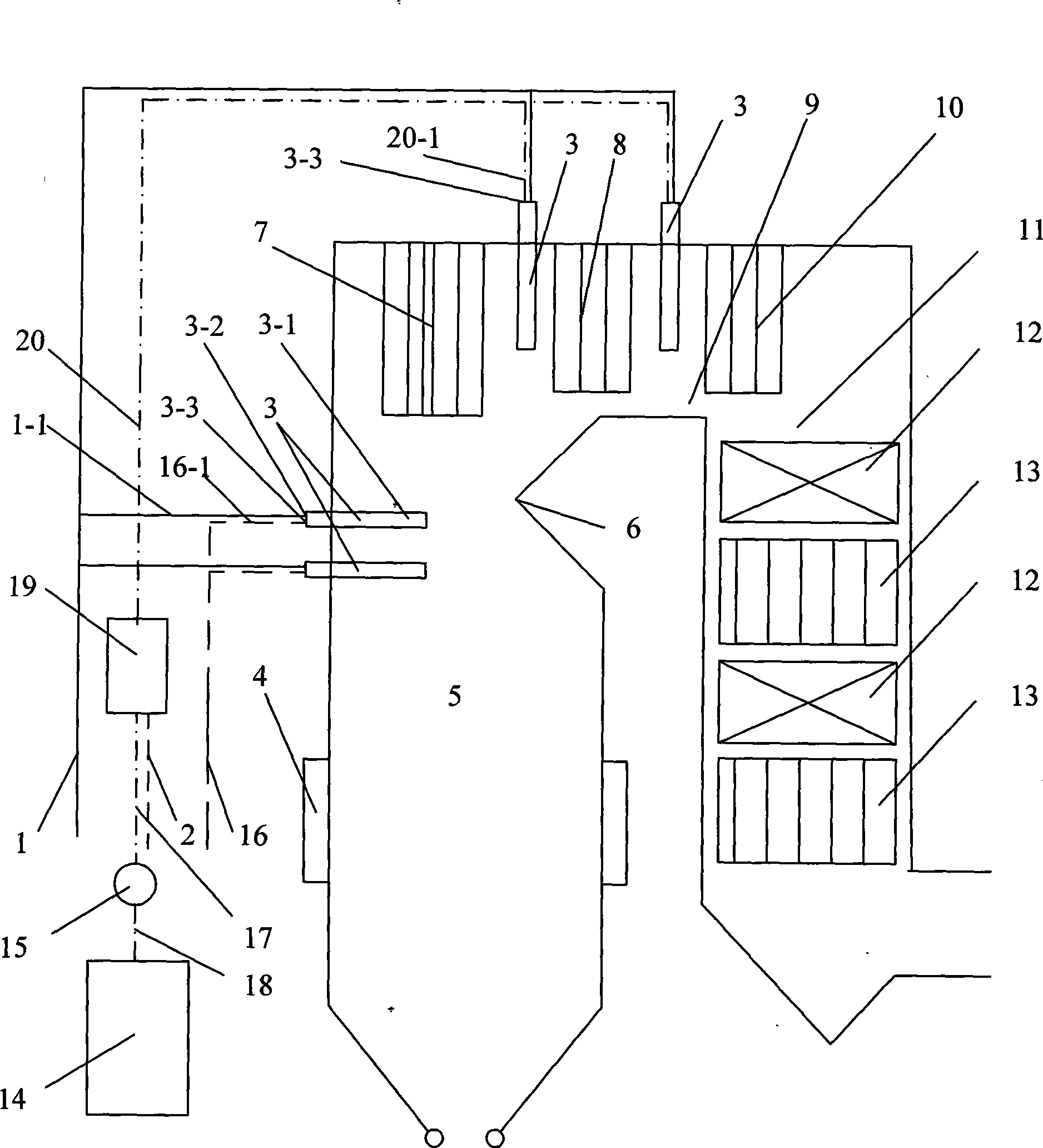 Selective non-catalytic reduction method for gasifying and atomizing biomass and used boiler