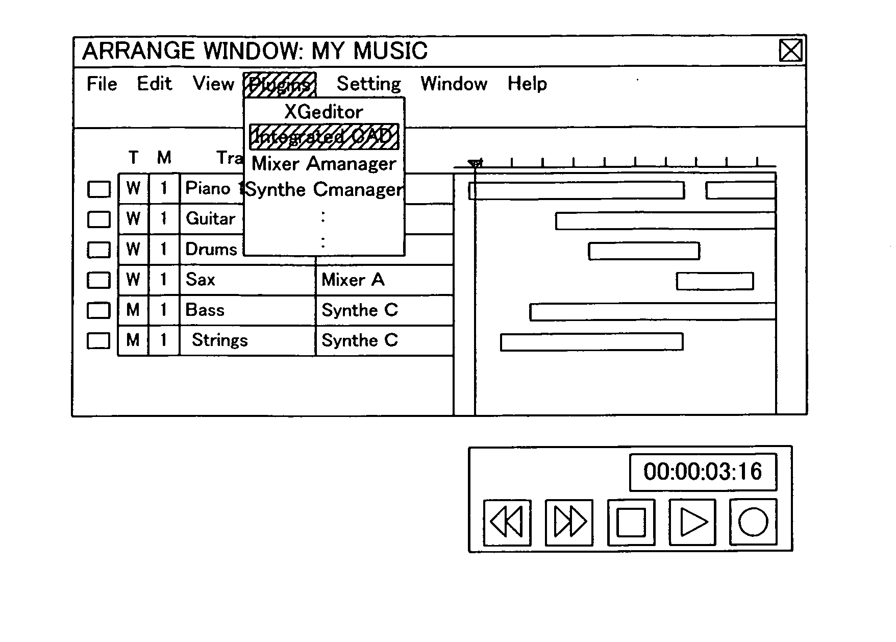 Control apparatus for music system comprising a plurality of equipments connected together via network, and integrated software for controlling the music system