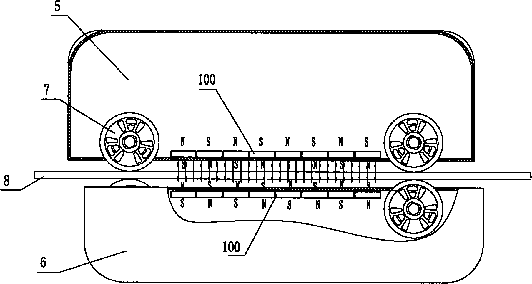 Traveling device and glass wiping robot with same