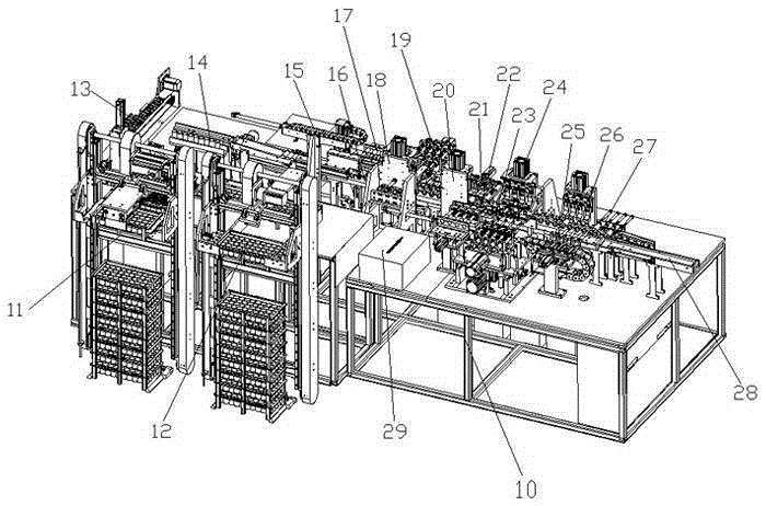 Positive and negative electrode welding and membrane covering assembly line of battery