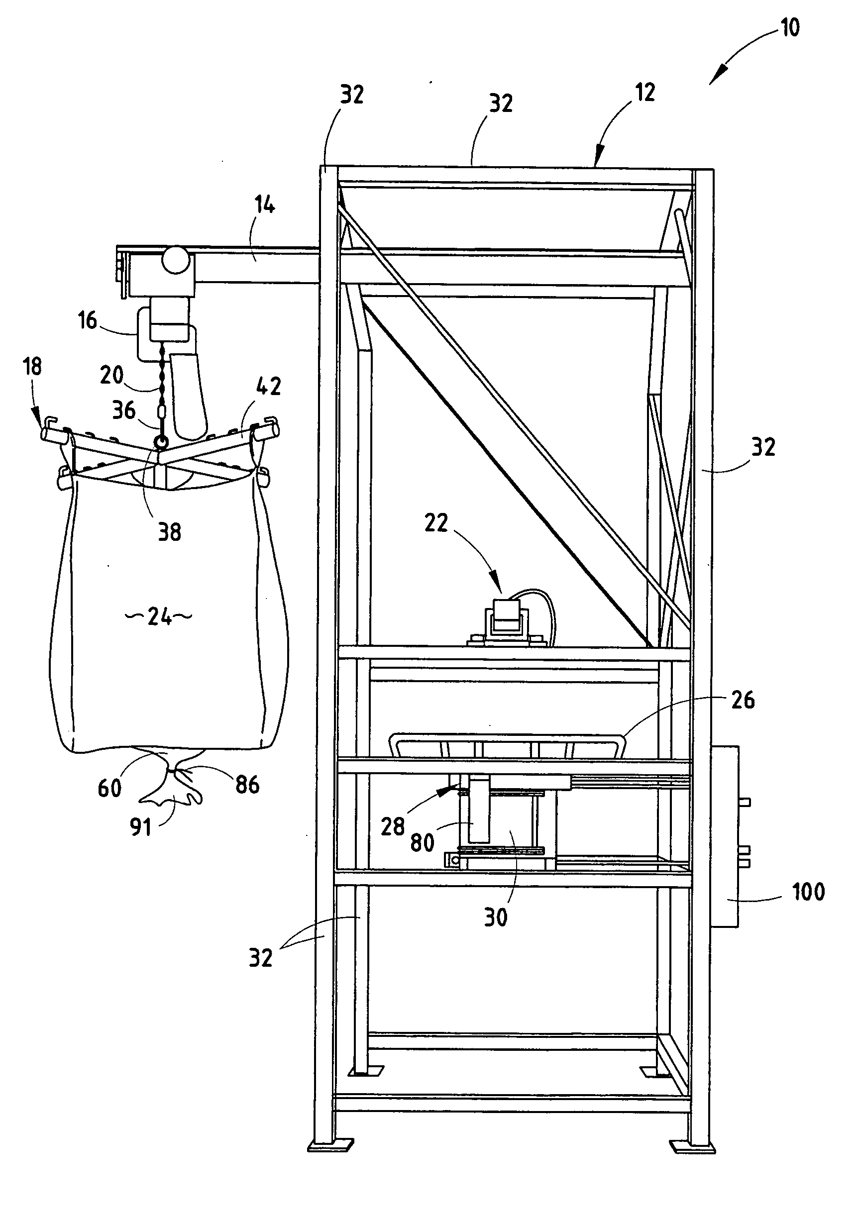 Bulk bag discharging system assembly