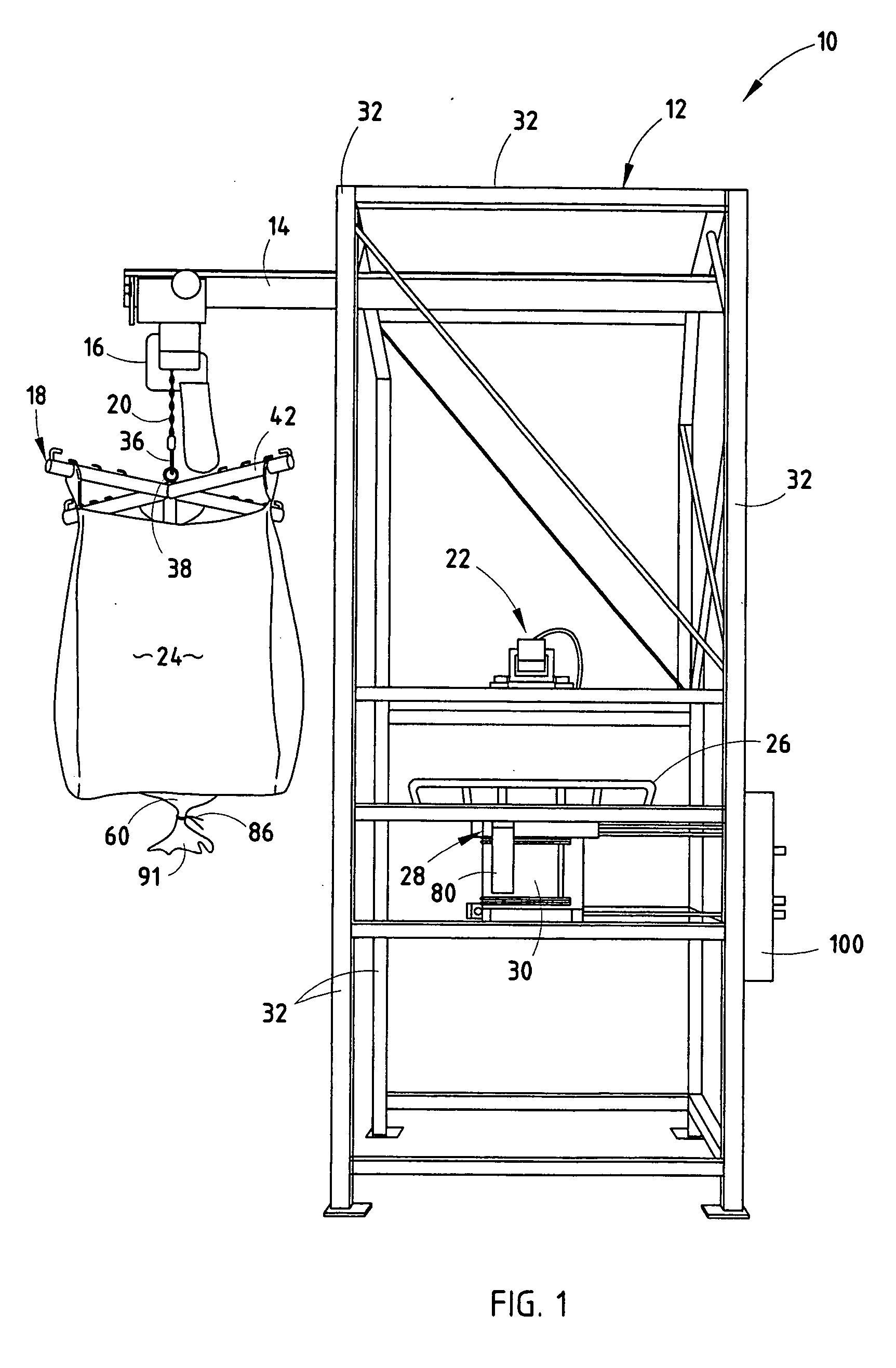 Bulk bag discharging system assembly