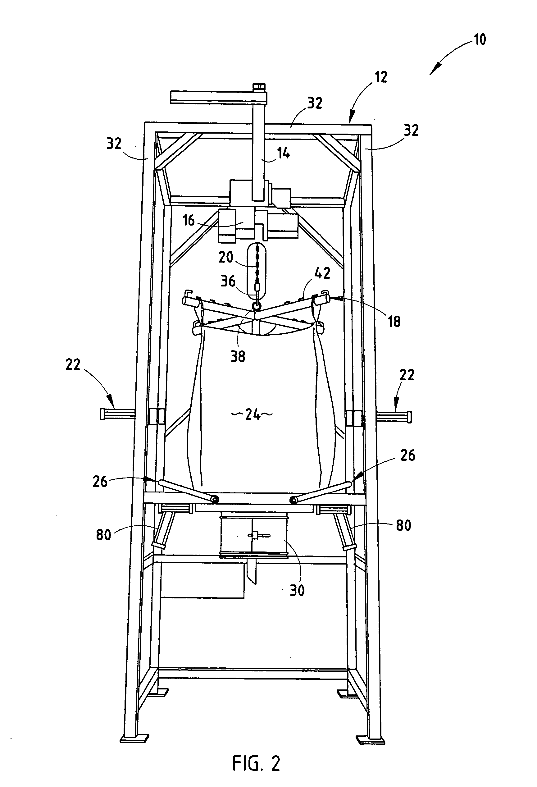 Bulk bag discharging system assembly