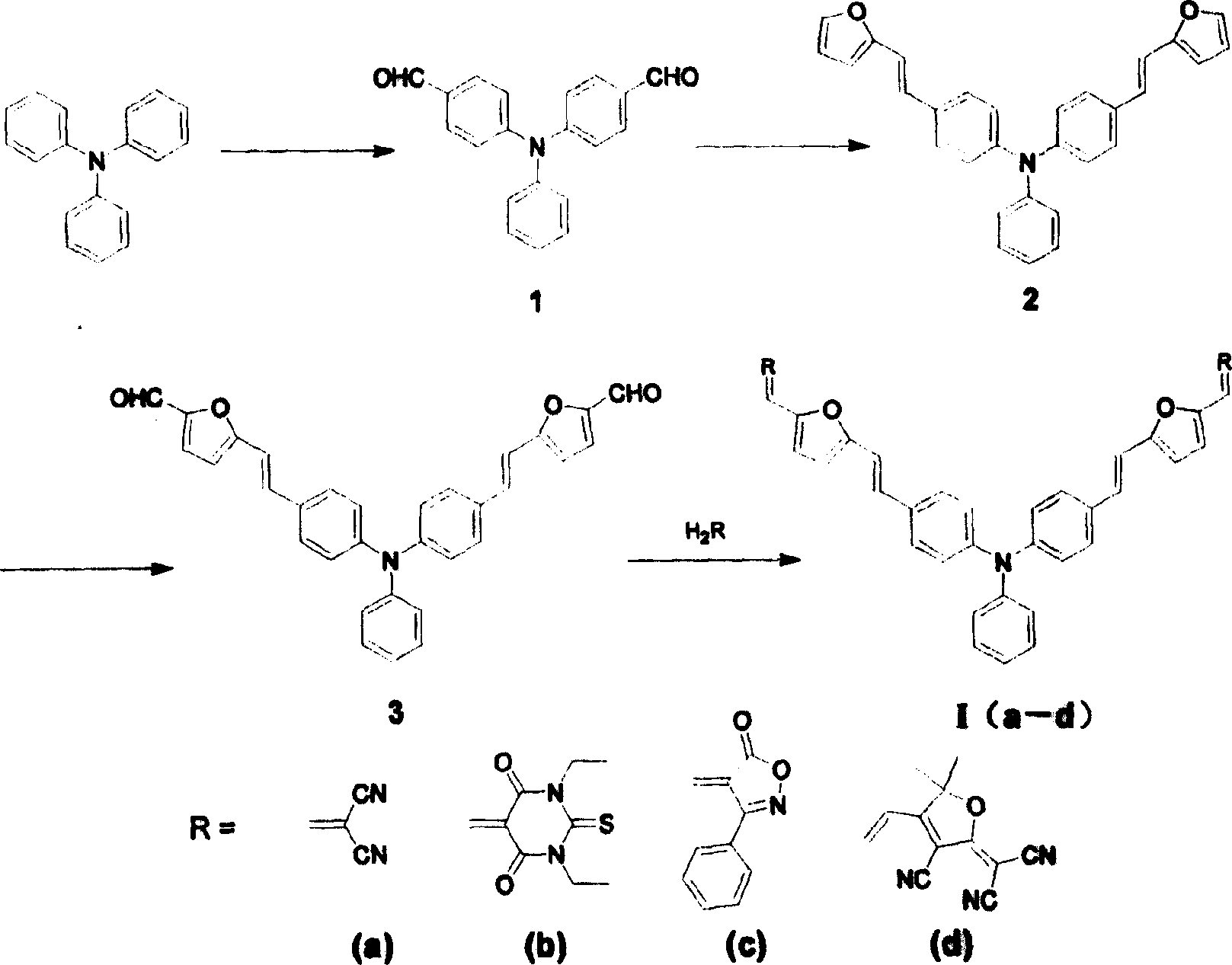 Y-type second-order non-linear optical luminophor contg. triphenylamine, prepn. method and use thereof