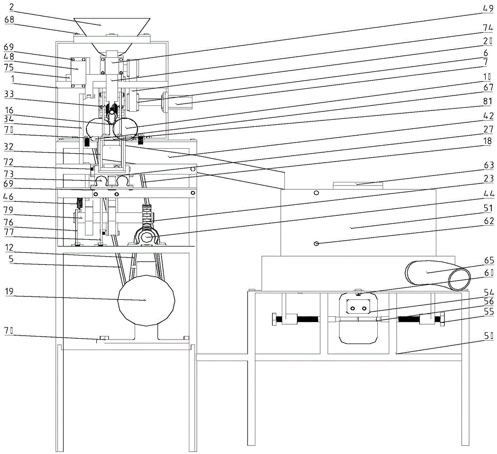 An integrated processing equipment for lotus seeds peeling, removing the core, leaving the core and grinding white