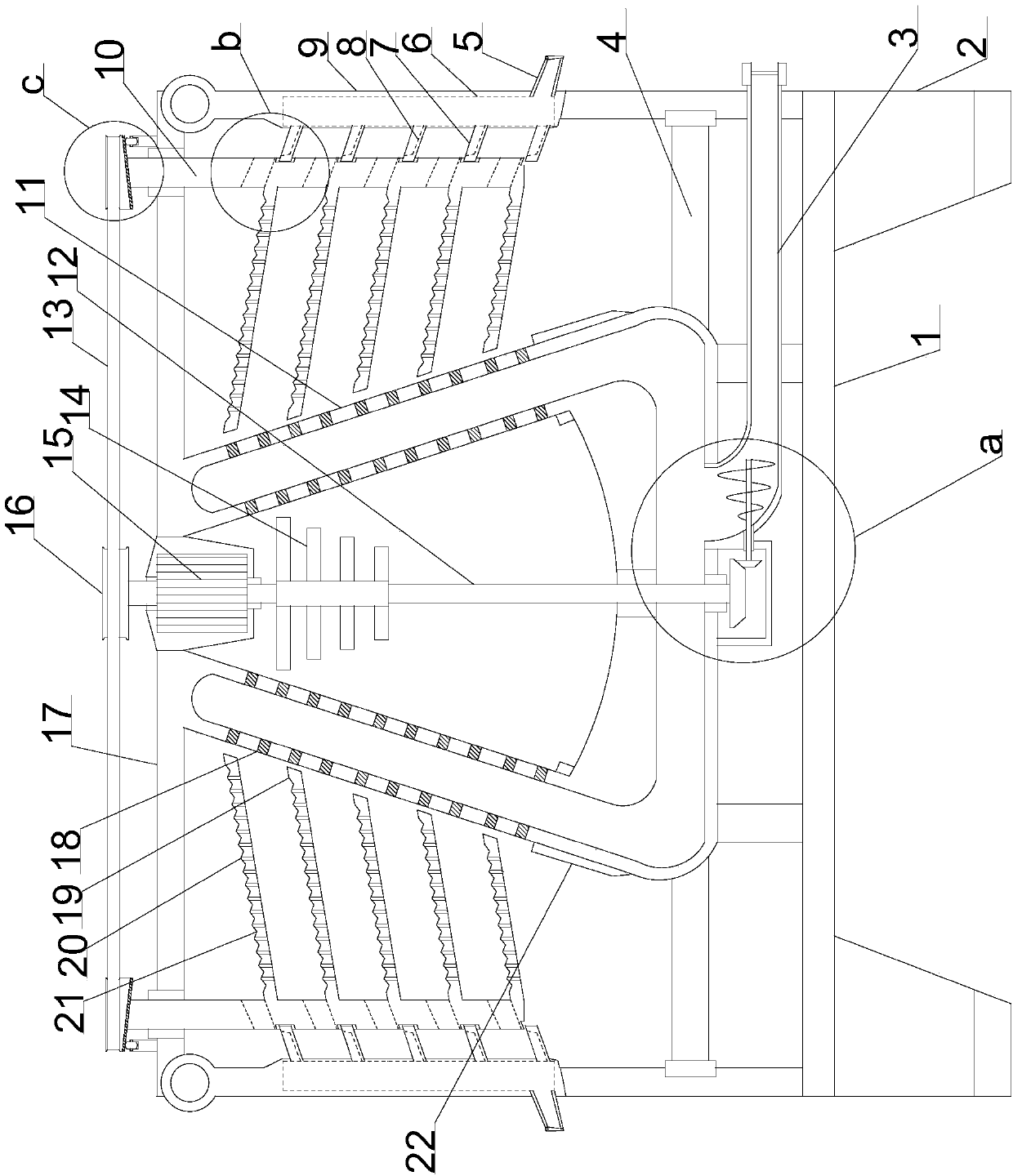 Quick drying and discharging device for feed granulation