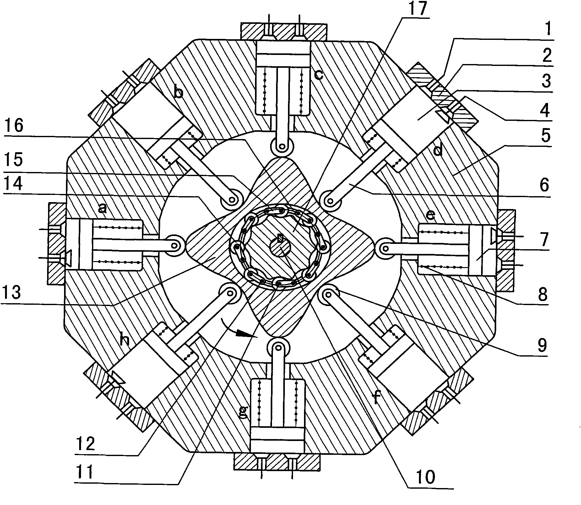 Internal dual-phase shockwave swing link transmission type internal combustion engine